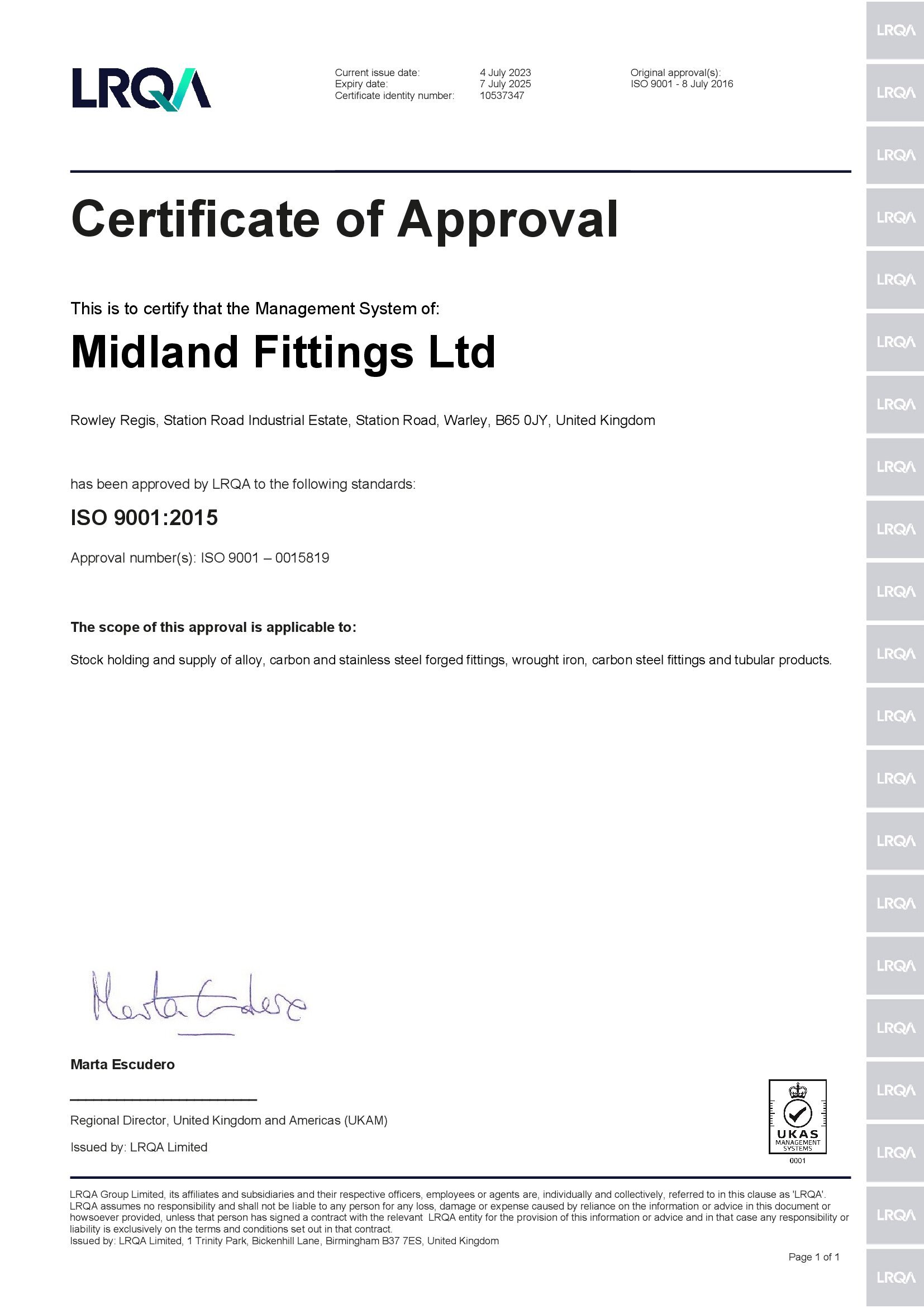 ISO 9001 2023 Midland Fittings
